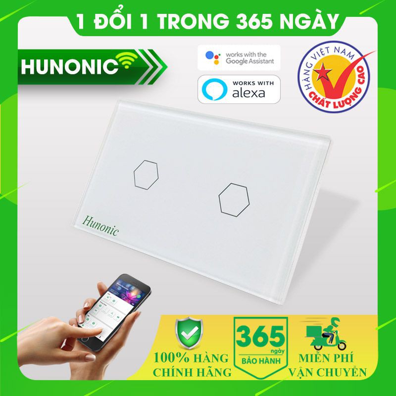 Công tắc Thông minh Hunonic Wifi 2 nút - Hàng Chính hãng - BH 12 tháng