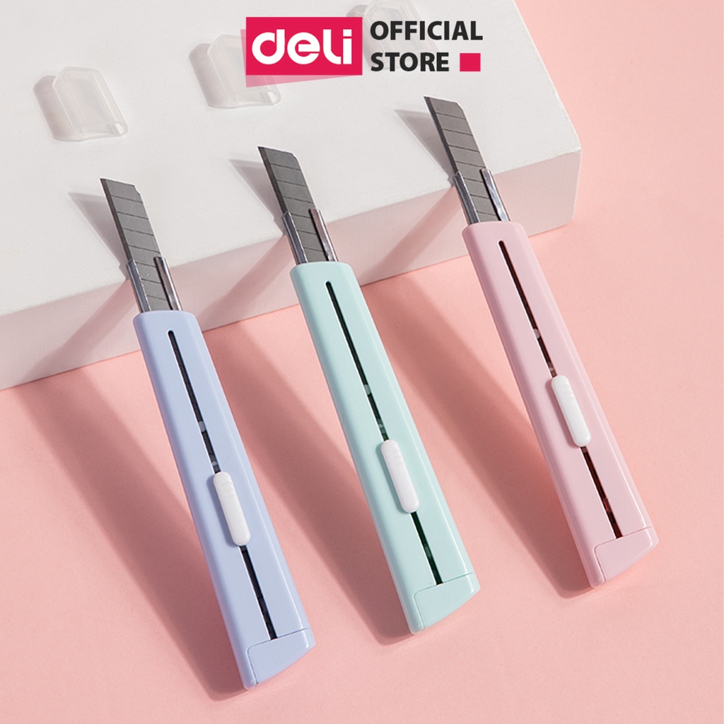 Dao rọc giấy bỏ túi Deli Nusign - lưỡi SK5 3 màu - Xanh lá/ Xanh dương/ Hồng- 2038