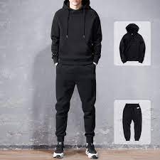Bộ quần áo thể thao nam thu đông dài tay có nón của nam chất liệu nỉ trơn form rộng không xù DB080