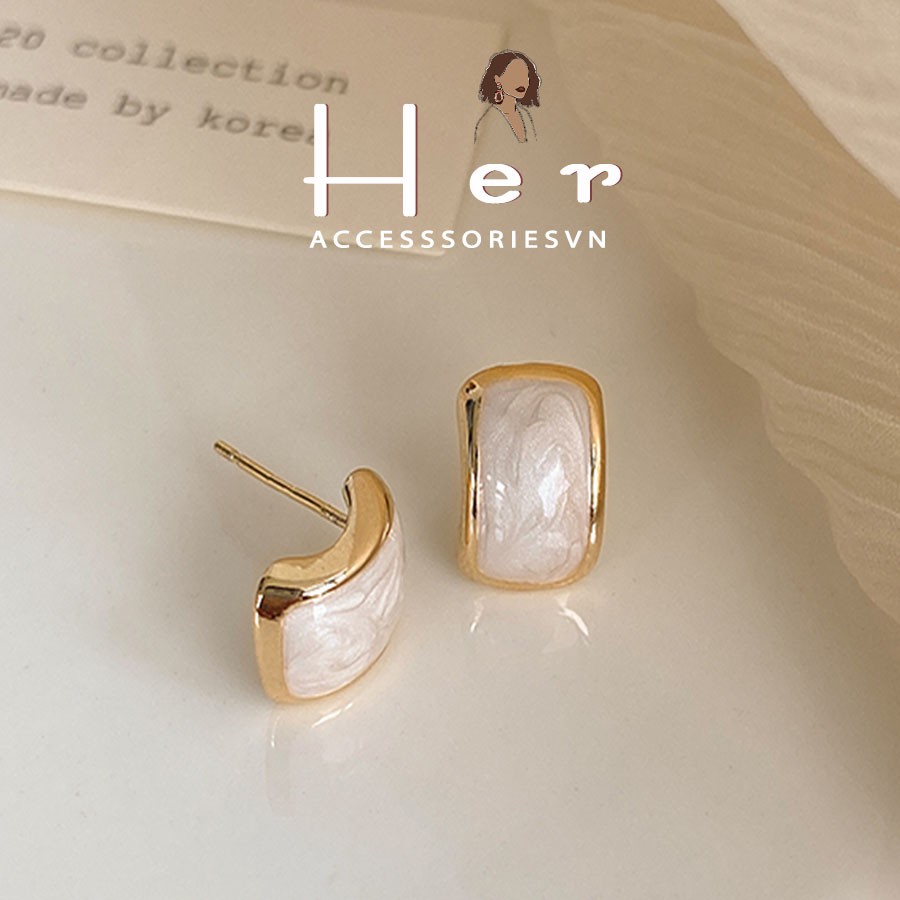 Bông tai nữ basic Khảm Sà Cừ Bản Nhỏ Vintage độc đáo cá tính HER.ACC H20