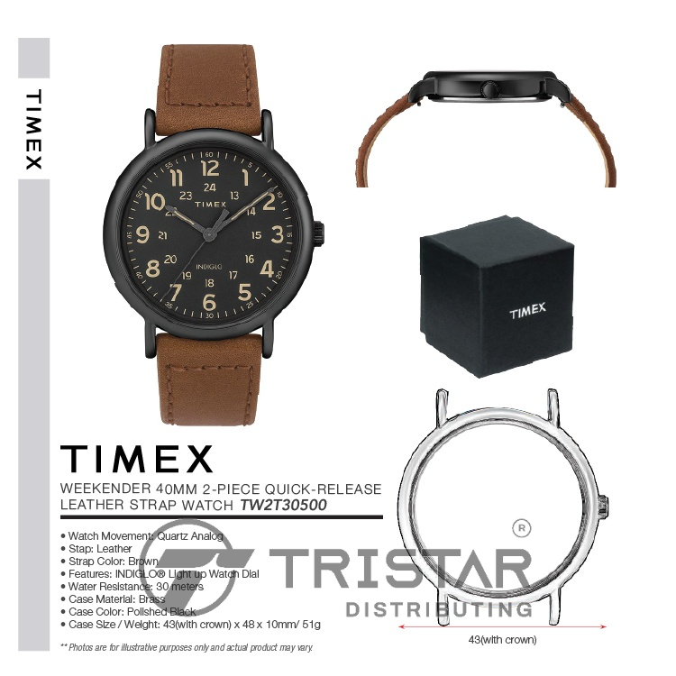 Đồng hồ Unisex Nam Nữ Timex Weekender 40mm 2-Piece Quick-Release - TW2T30500 Dây Da - Chính Hãng