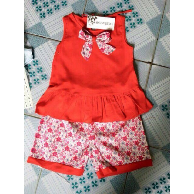 Bộ thô mềm nơ cổ quần hoa