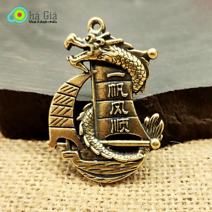 Móc Khoá Đồng Đúc Đặc Nguyên Khối Chiếc Thuyền Rồng phong thuỷ ( ý nghĩa Thuận Buồm Xuôi Gió)