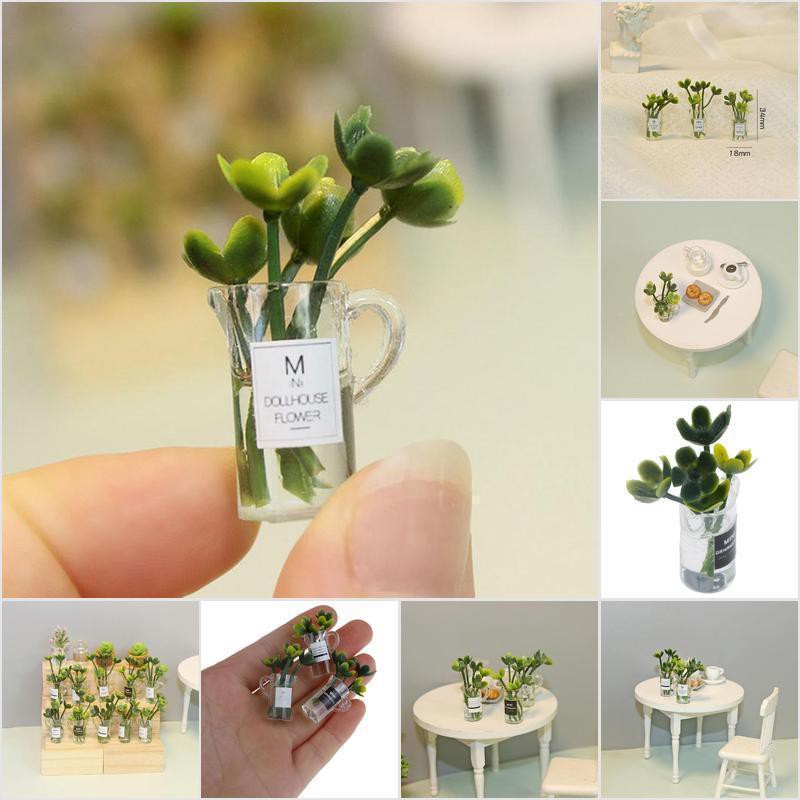 [HoMSI] 3pcs Dollhouse Miniature 1:12 Pot DIY Kitchen Decora transparent Potted plant SUU