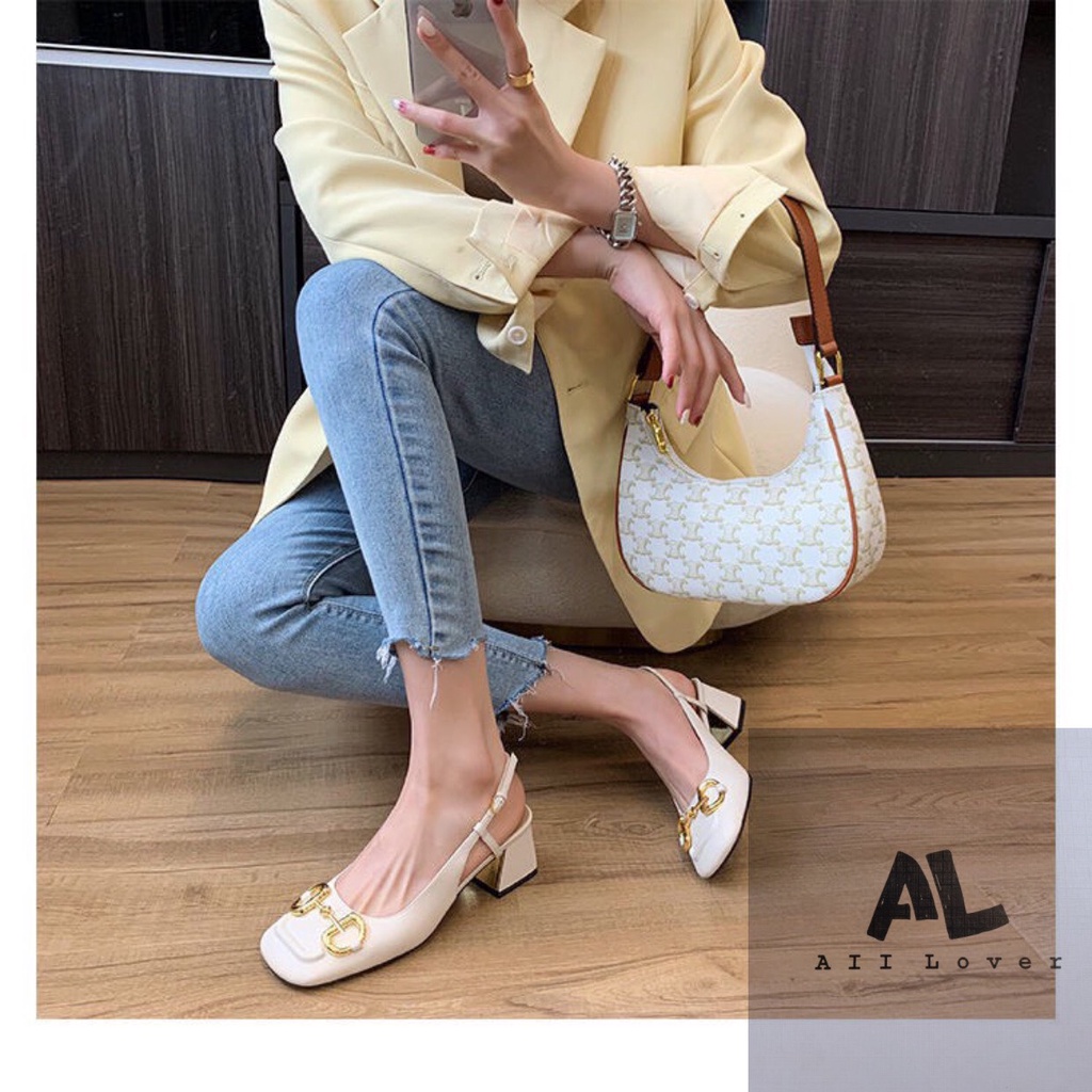 CAO GÓT NỮ ALI LOVER - GIÀY NỮ BÍT MŨI PHỐI XÍCH - SANDAL NỮ QUAI HẬU MŨI VUÔNG 7 PHÂN - AG210533