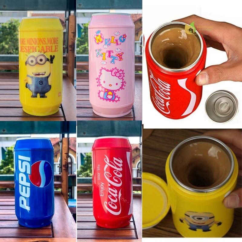 Cốc tự khuấy thông minh hình hoạt hình Minion, Hello Kitty, Pepsi, Coca cola dễ thương, kích thước 9 x9 x16cm