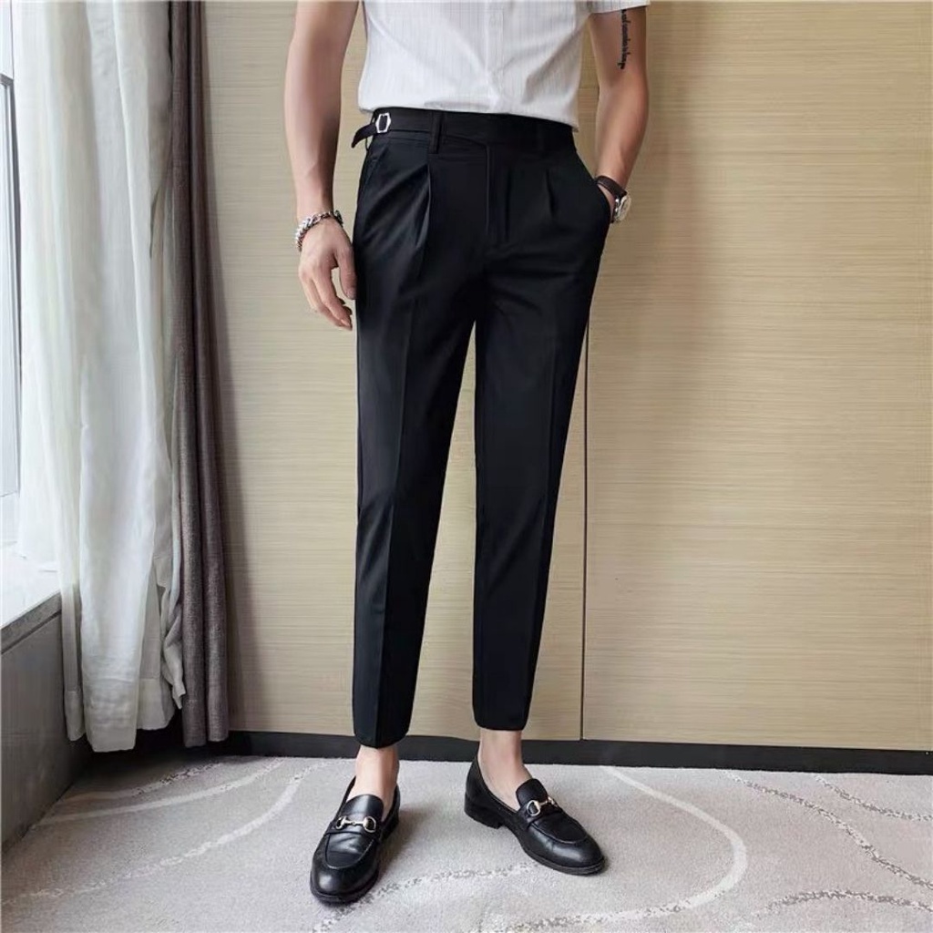 Quần Âu Nam Cạp cao Đai Lệch Hàn Quốc Cao Cấp - mẫu mới , phong cách hiện đại, From côn hàn vừa ôm , chất vải mịn