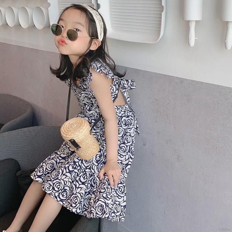 Đầm Công Chúa Cổ Vuông Tay Cánh Tiên In Hoa Thời Trang Mùa Hè Dành Cho Bé Gái