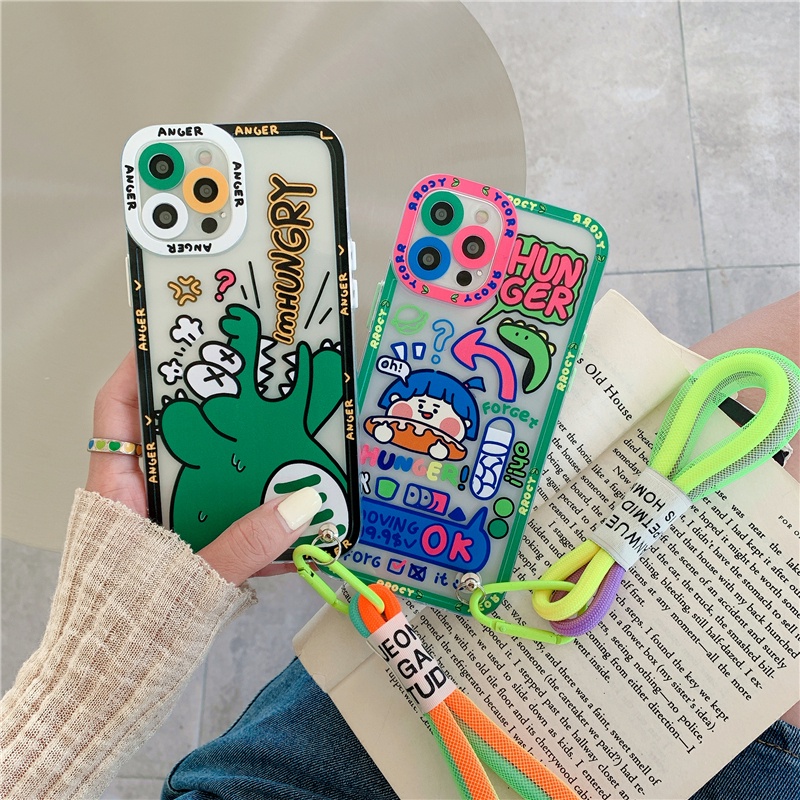 Ốp Điện Thoại Silicone Mềm Nhám Họa Tiết Quái Vật Nhỏ Có Dây Đeo Cổ Cho iPhone 12 11 Pro Max 7 8 Plus SE 2020 X XS Max XR Vỏ Bảo Vệ