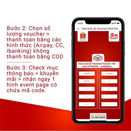 Toàn quốc [E-voucher] Mã giảm giá 10k mua vé Vietlott cùng LuckyBest