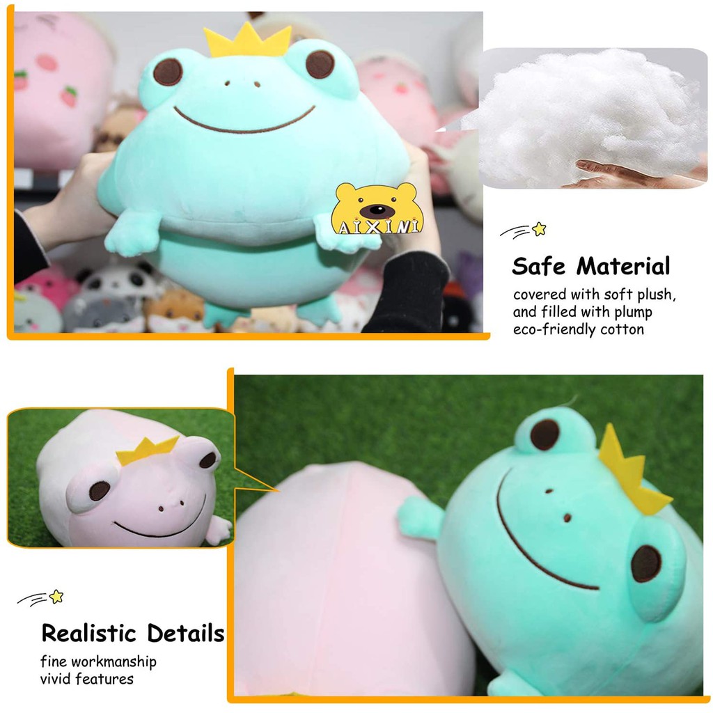 AIXINI 35/42cm Super Soft Squishmallow Frog Plush, Cute Frog Stuffed Animal with Smile Face, Squishy Frog Plush Pillow, Adorable Plush Frog Toy Gift for Kids Children Girls Boys, Unique Crown Frog Decoration