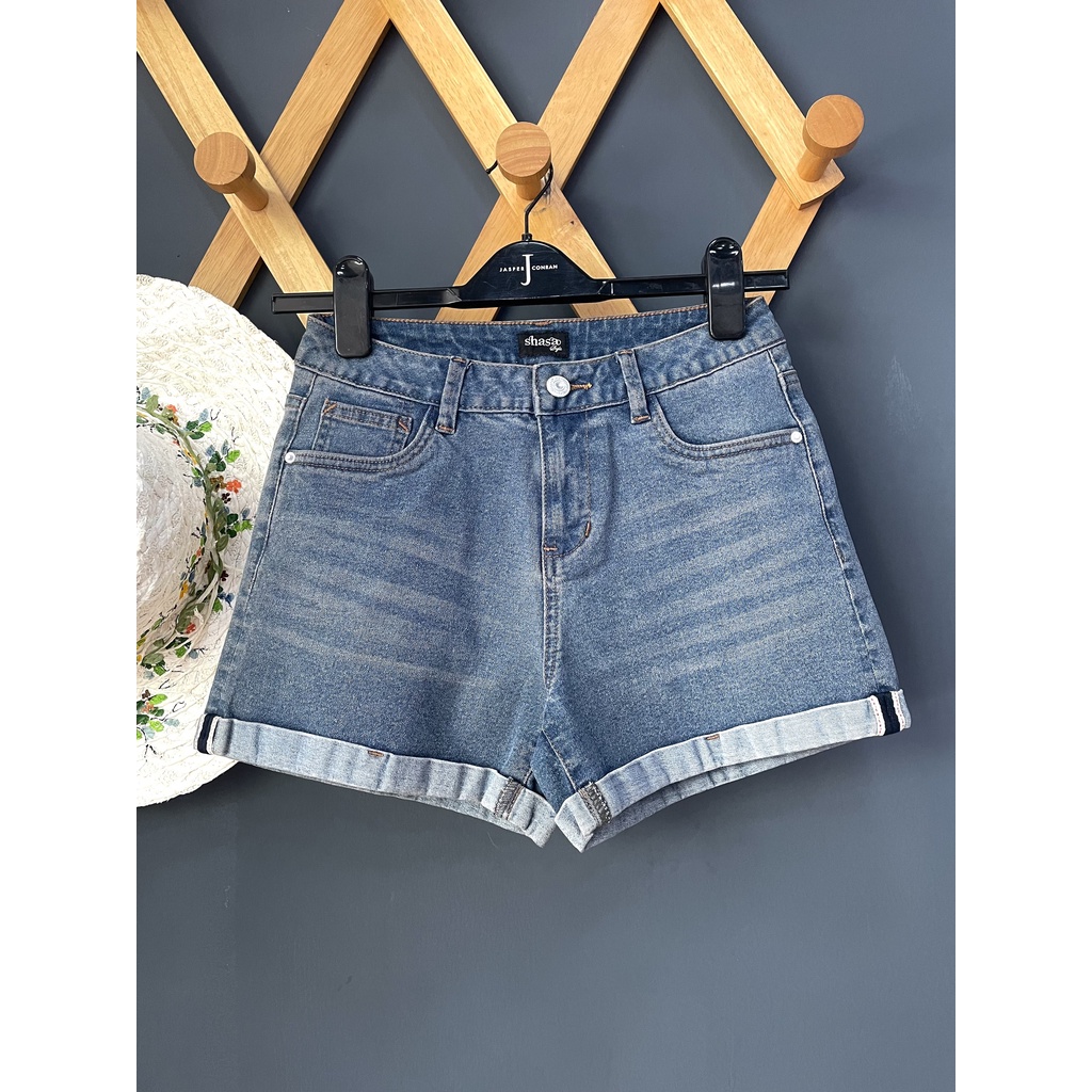 Quần short jeans nữ lật lai phối dây viền