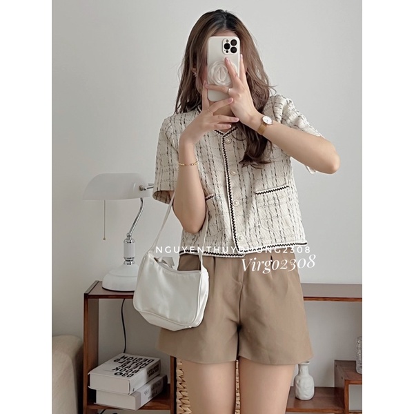 [HÀNG SẴN]ÁO DẠ TWEET KẺ VIỀN CÚC NGỌC 1908 TIỂU THƯ