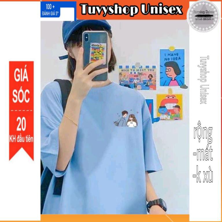 Áo phông nữ ⚡TUVYSHOP⚡ Áo cotton hút mồ hôi tay lỡ Unisex Đôi bạn oversize màu hồng
