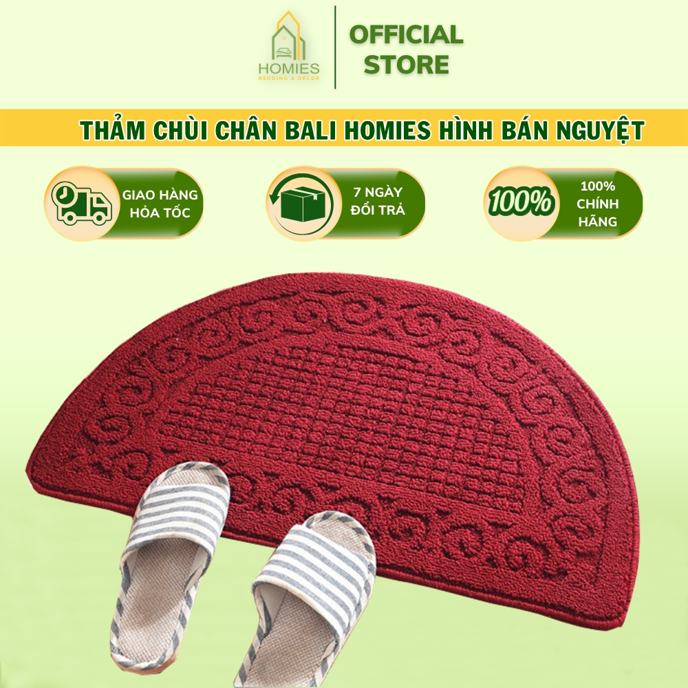 Thảm Chùi Chân Bali Bán Nguyệt HOMIES Bedding &amp; Décor Thấm Nước Tốt - Kích Thước 40cm x 80cm