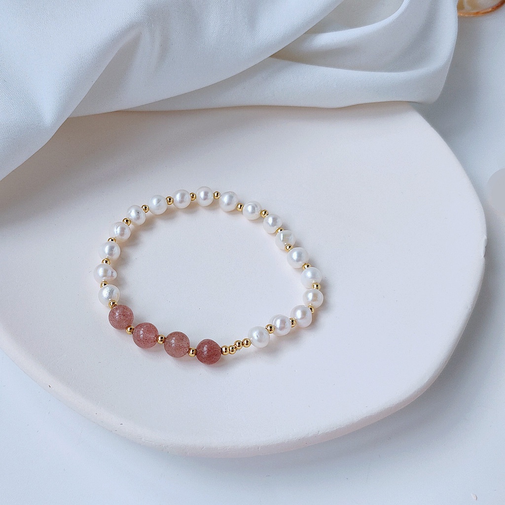 Vòng đeo tay Nữ Dây đàn hồi Làm bằng tay Cổ điển Thiếu nữ Màu dâu Cá Tính ins Thiết kế ban đầu VT-107