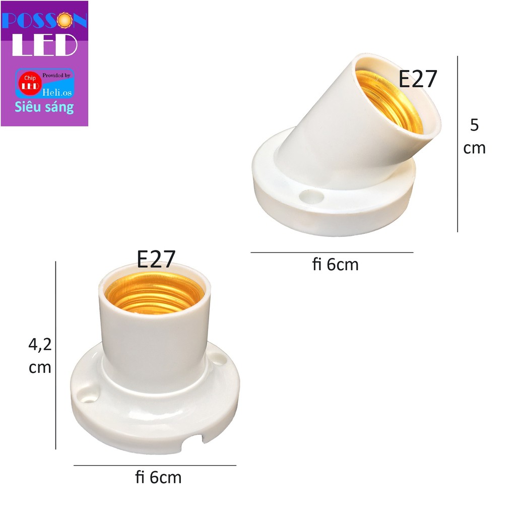 10 Đui chuôi đèn gắn ốp tường trần E27 chếch 45 độ hoặc vuông thẳng 90 đ đuôi xoáy fi27mm LH-Ax
