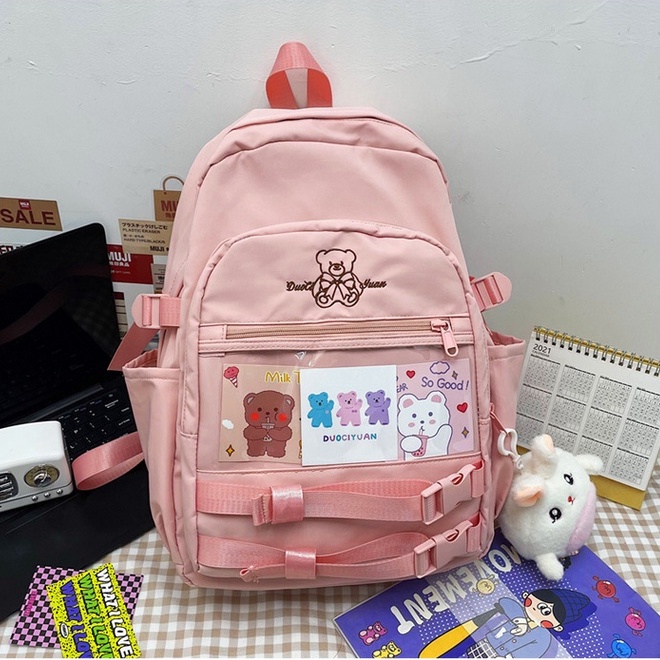 [TẶNG MÓC KHÓA] Balo Ulzzang Gấu Trơn 1 Màu Chống Thấm Nước, đi học, Màu sắc nổi bật, dễ thương (Hàng Taobao Có Sẵn)