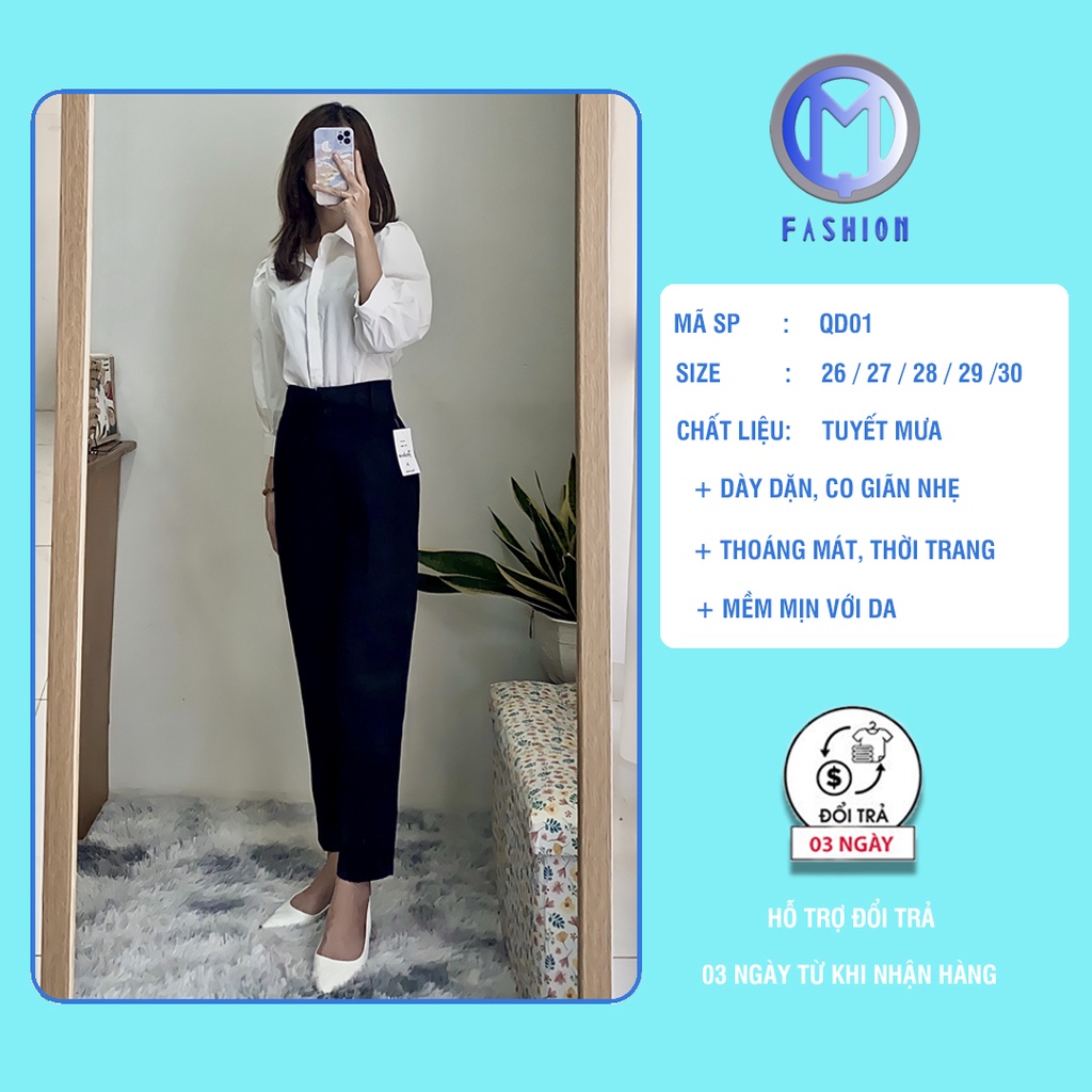 Quần tây nữ đi học ống rộng lưng cao công sở baggy đẹp M Fashion QD01