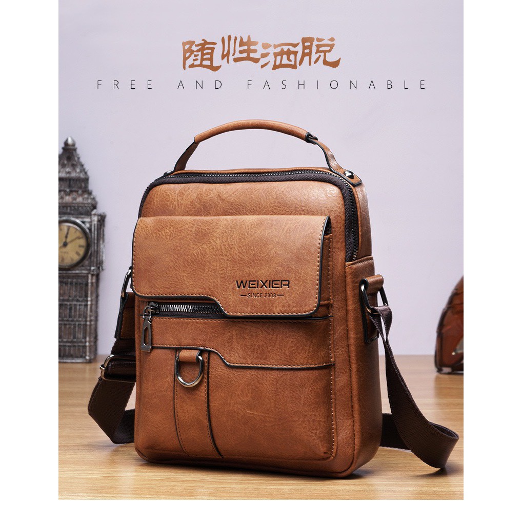 [Hàng QC] Túi Đeo Chéo Nam Da Bò Nâu đậm Nâu sáng Nâu Đen - Có Quai  Xách - Chính Hãng WEIXIER T55 26x22x8cm - CenMart | BigBuy360 - bigbuy360.vn
