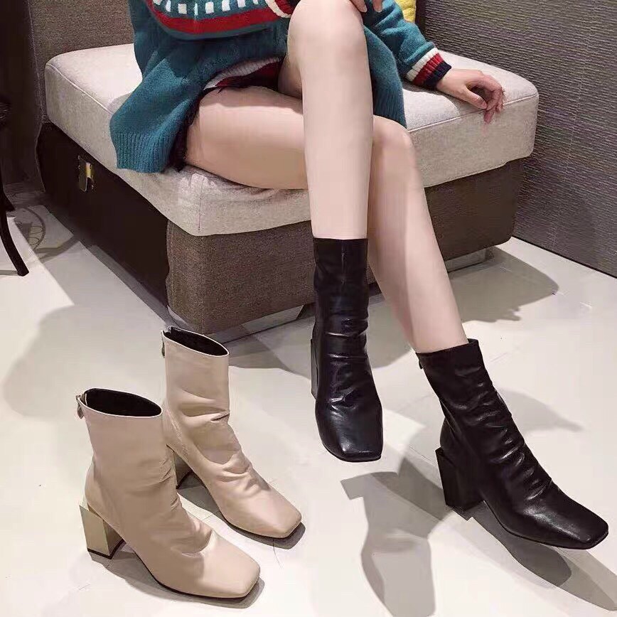 Boot Da Bóng Nữ Khóa Sau Gót Vuông 7Phân Fullbox -Giayxinhstore