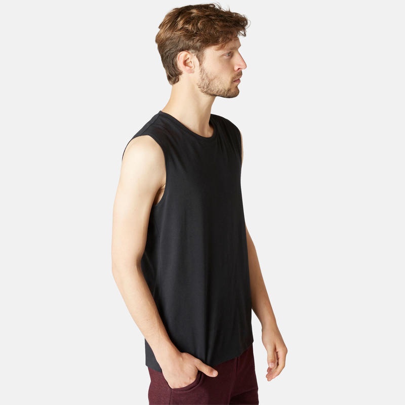 Áo thun thể thao không tay ôm vừa tập gym &amp; pilates Decathlon Nyamba cho nam - đen size 3XL