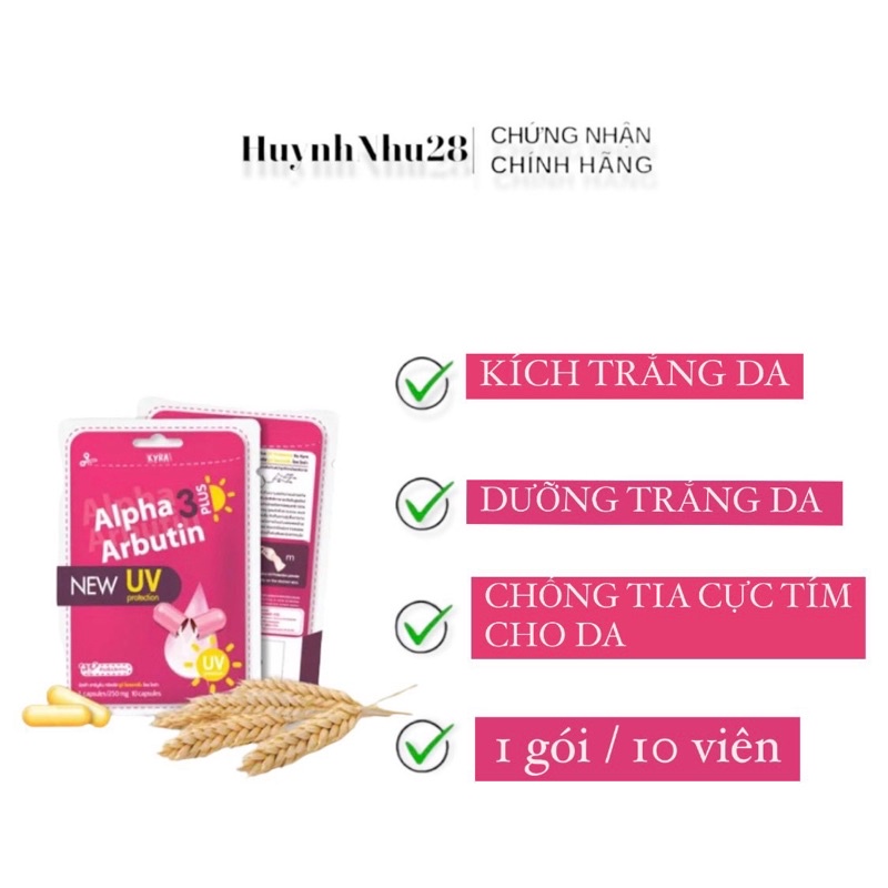 Viên kích trắng da Alpha Arbutin Thailand (Mẫu mới) 1 GÓI 10 VIÊN