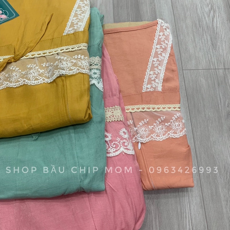 Bộ mặc bầu sau sinh Vmom chất đũi Hàn cao cấp, có khoá cho con ti và quần chun chỉnh tiện lợi - B62