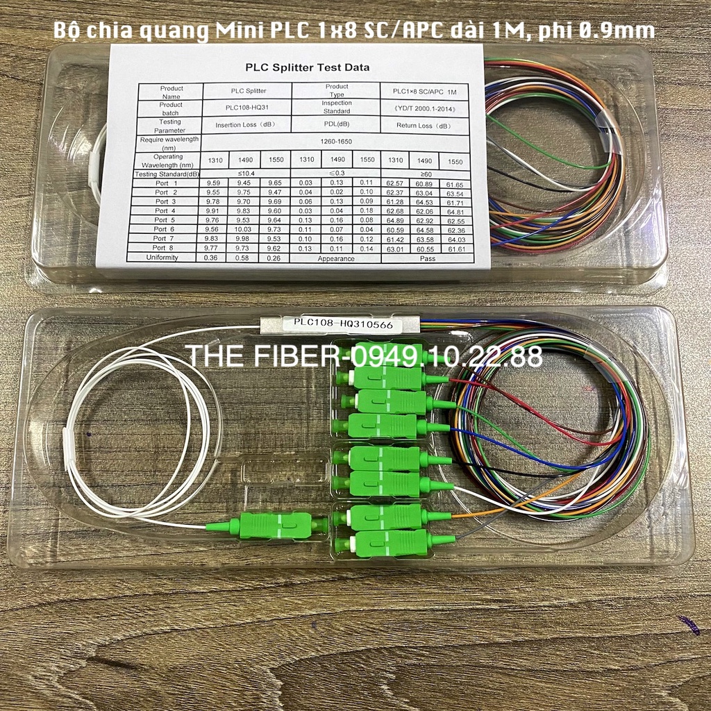 Bộ chia quang PLC 1x8 SC/APC phi 0.9mm dài 1M