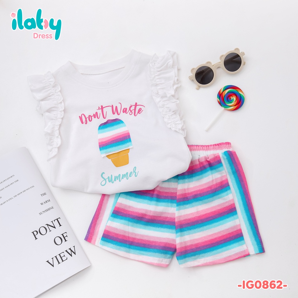 [25.6 GIẢM 40K ĐƠN 299K] Đồ bộ bé gái ILABY in hình chất liệu thun cotton thoáng mát [50IG08620222]
