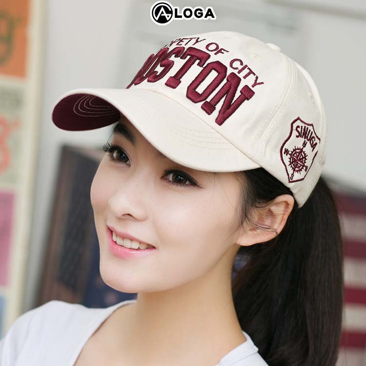 Nón lưỡi trai nữ thời trang nón kết kaki đẹp cao cấp thêu chữ Boston M032