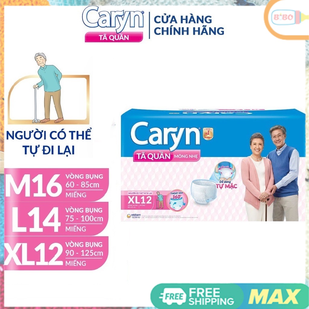 Bỉm người già CARYN mỏng nhẹ dạng quần, tã người lớn chống tràn mềm mại di chuyển tiện lợi đủ size
