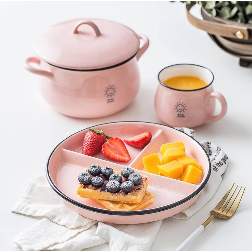 Set bộ 3 món gồm nồi, ly, dĩa gốm sứ cao cấp
