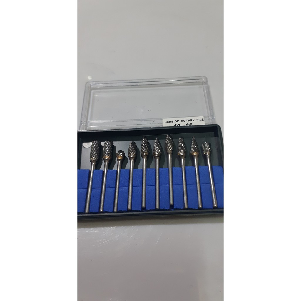 Bộ mũi Phay Hợp Kim 3x6mm, mài sắt mài khuôn 6mm Cáng 3mm Hộp 10 cay