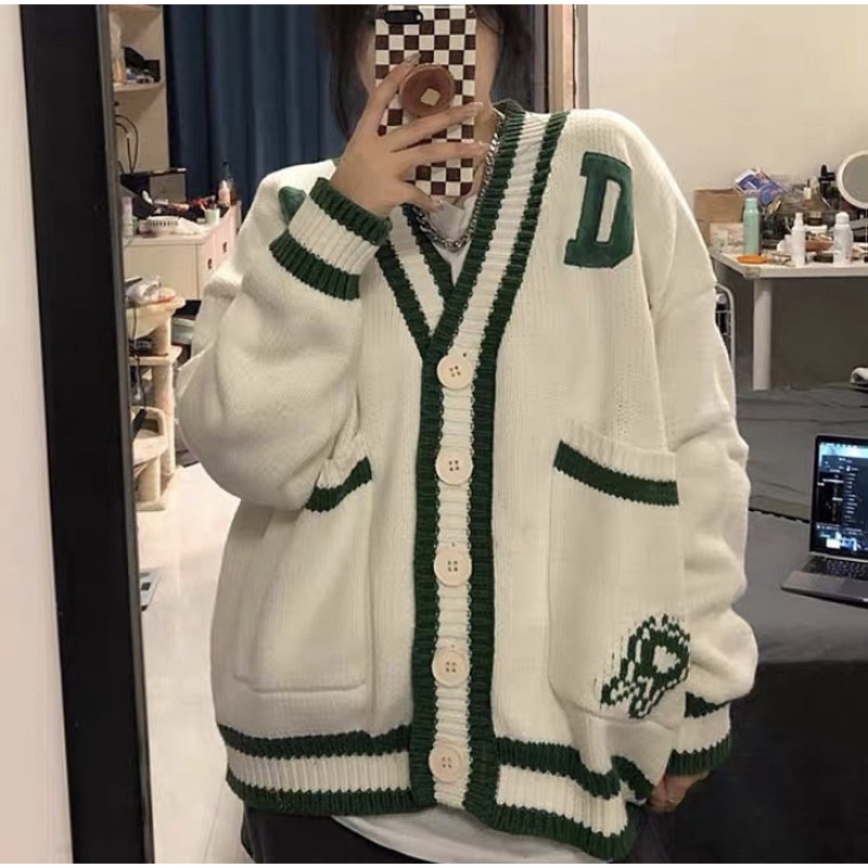 Lea - Cardigan viền xanh lá phong cách Hàn Quốc | BigBuy360 - bigbuy360.vn