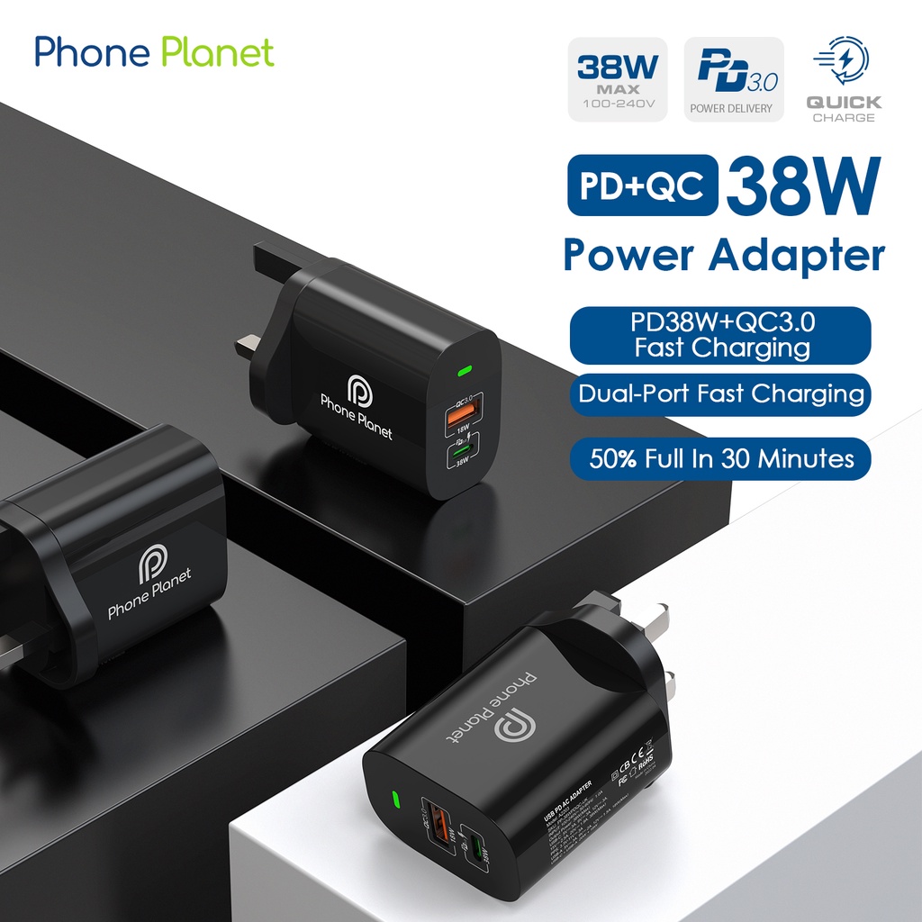 Đầu sạc nhanh Phone Planet 38W PD QC USB Type C Tương Thích Với Android iphone 14 Pro Max