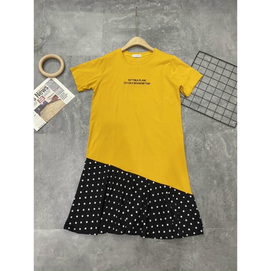 Đầm Bầu Dáng Suông cotton phối Voan giả chân váy