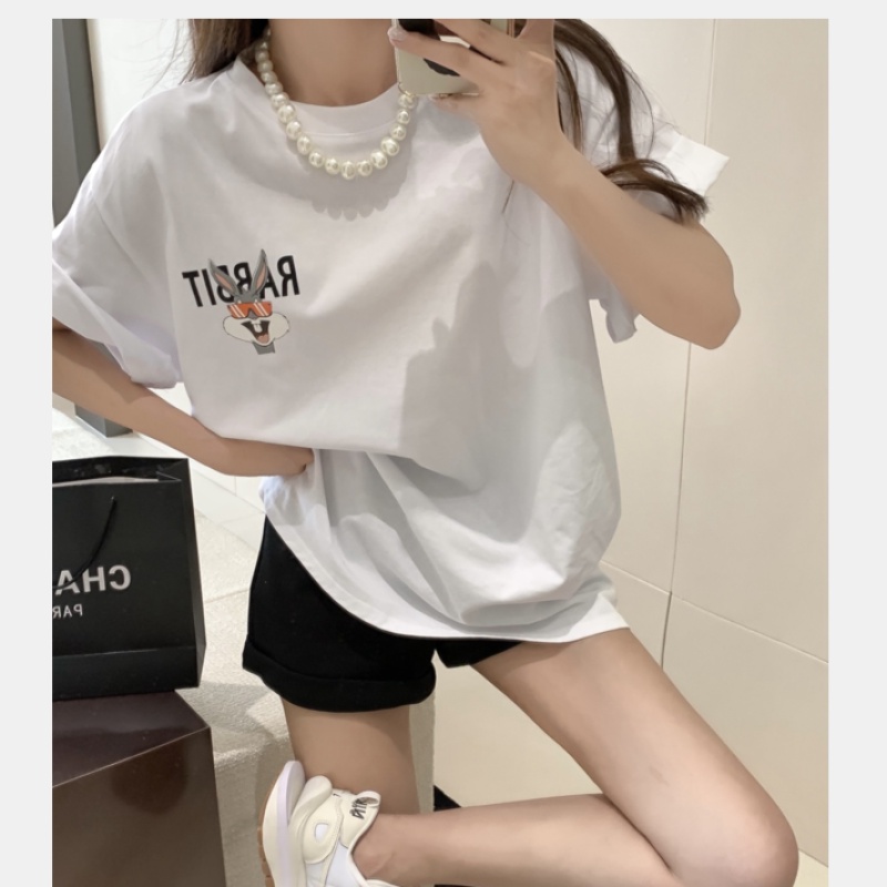 Áo Thun Ngắn Tay Dáng Rộng In Hình Thỏ Hoạt Hình Xinh Xắn