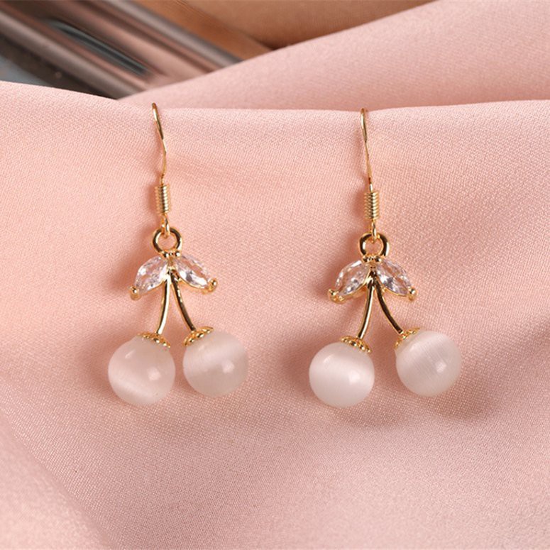 Khuyên Tai Dáng Dài Đính Đá Opal / Cherry Thời Trang Mùa Hè