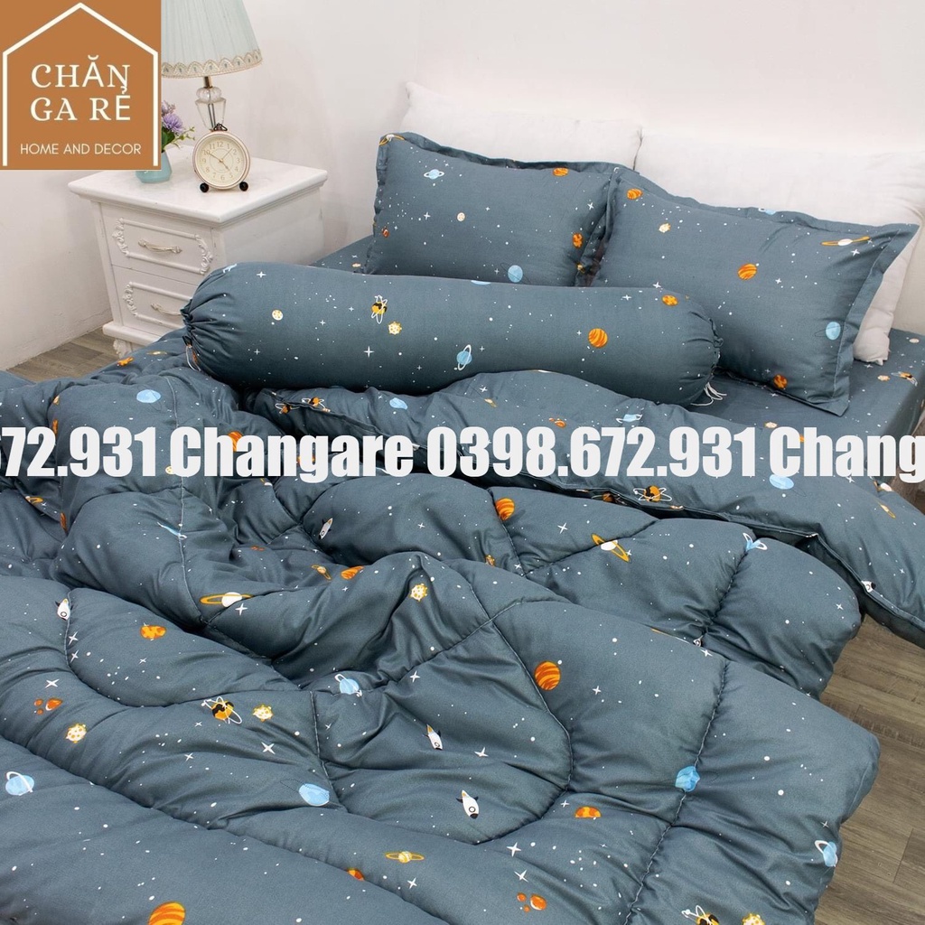 Bộ 5 món chăn ga gối Cotton poly phong cách Hàn Quốc  mẫu Vũ Trụ Xám m6 m8 2m2