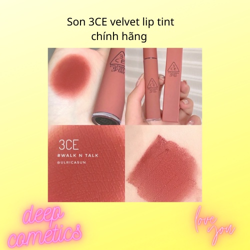 Son Kem Lì Lên Màu Chuẩn 3CE Velvet Lip Tint 4g , son mịn màng