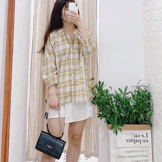 Sơ mi kẻ vàng dáng rộng
