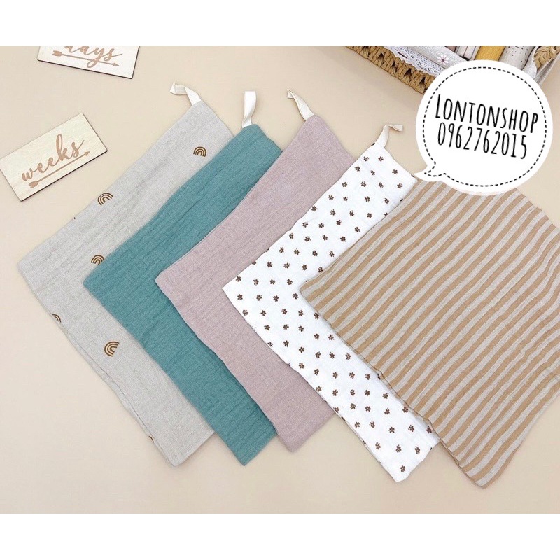 Set 5 khăn xô, khăn sữa organic muslin tree 4 lớp xuất Hàn cho bé