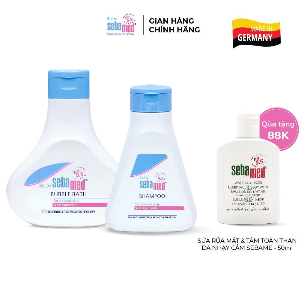 Bộ sản phẩm sữa tắm và gội dịu nhẹ không cay mắt bé Sebamed