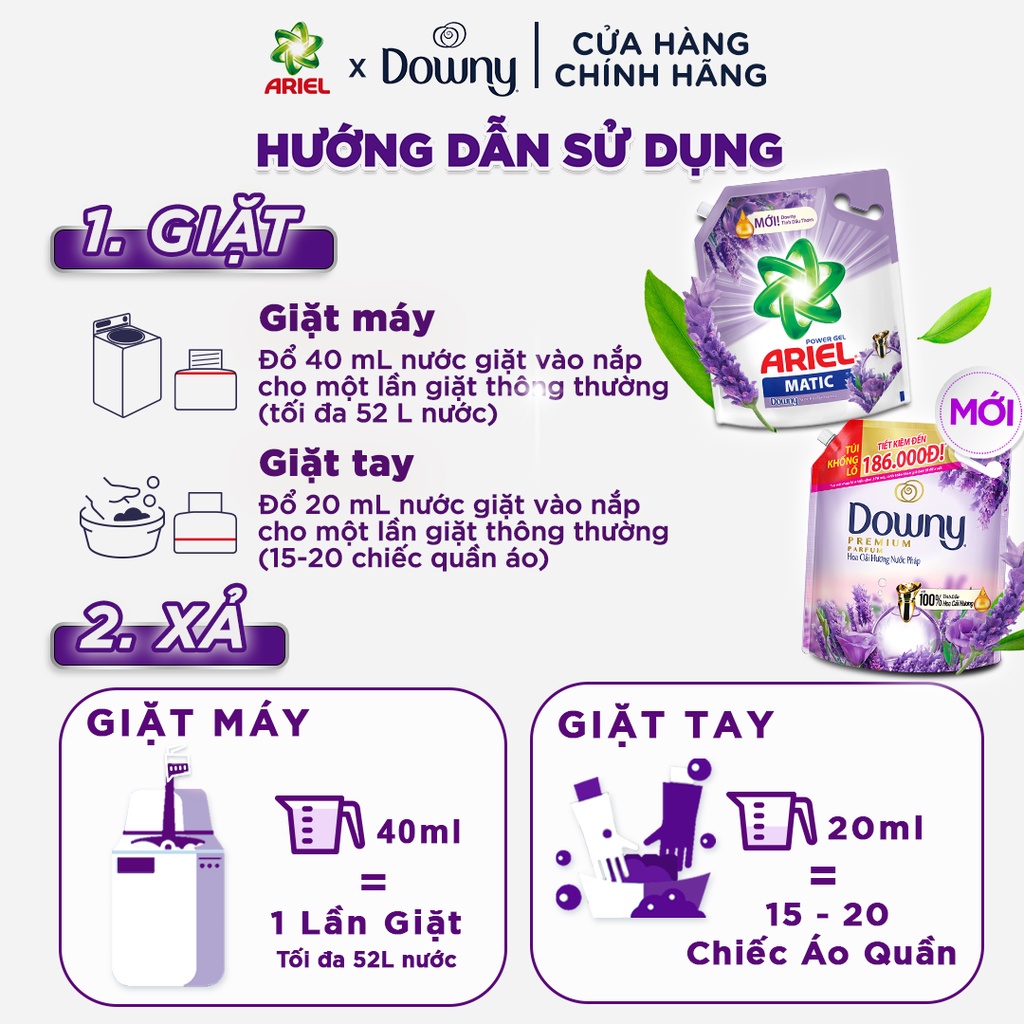 Nước giặt Ariel Matic Hương Hoa Oải Hương Túi 2Kg