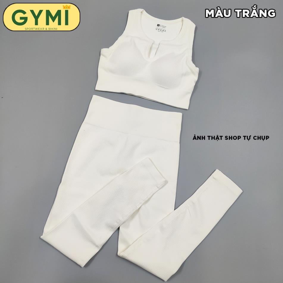 ib Set bộ đồ tập gym yoga nữ GYMI SET16 gồm áo bra và quần legging thể thao chất liệu dệt thun gân cao cấp