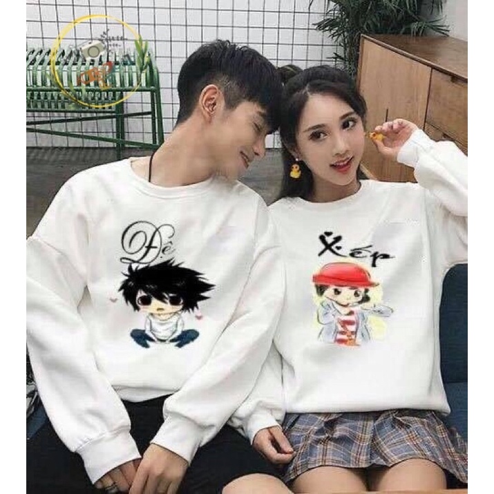 Áo đôi Xếp đệ lót bông tay dài thu đông dễ thương