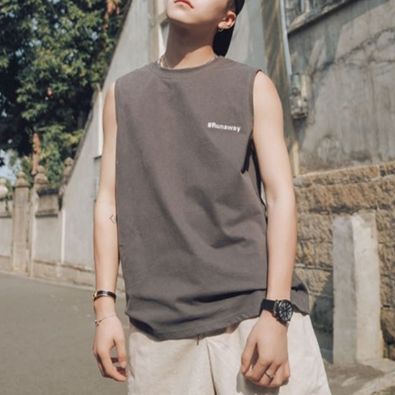 simple bông áo thun cổ tròn Áo Thun Nam Sát Nách In Hình Thời Trang Hàn Quốc unisex bigsize áo thun kiểu nữ áo thun quảng châu