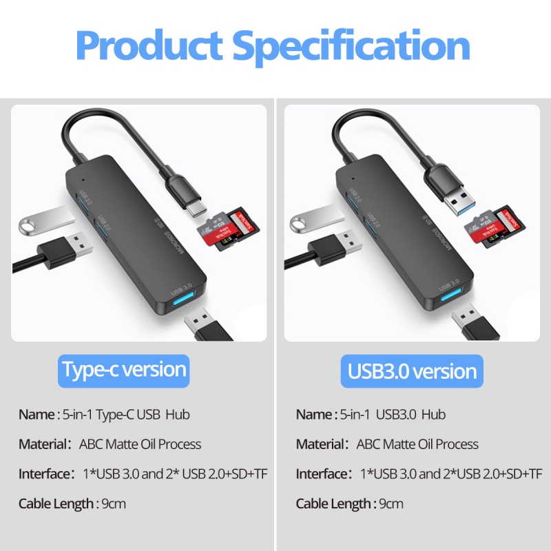 Bộ chia HdoorLink cổng Type-C HUB USB 3.0 TF SD Card 5 trong 1 cho máy tính có khe đọc TF SD