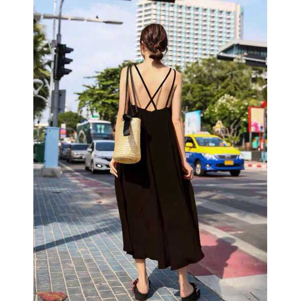 Đầm Maxi Đan Dây 2 màu (Đen, vàng) - Đầm_maxi_hở_lưng | BigBuy360 - bigbuy360.vn